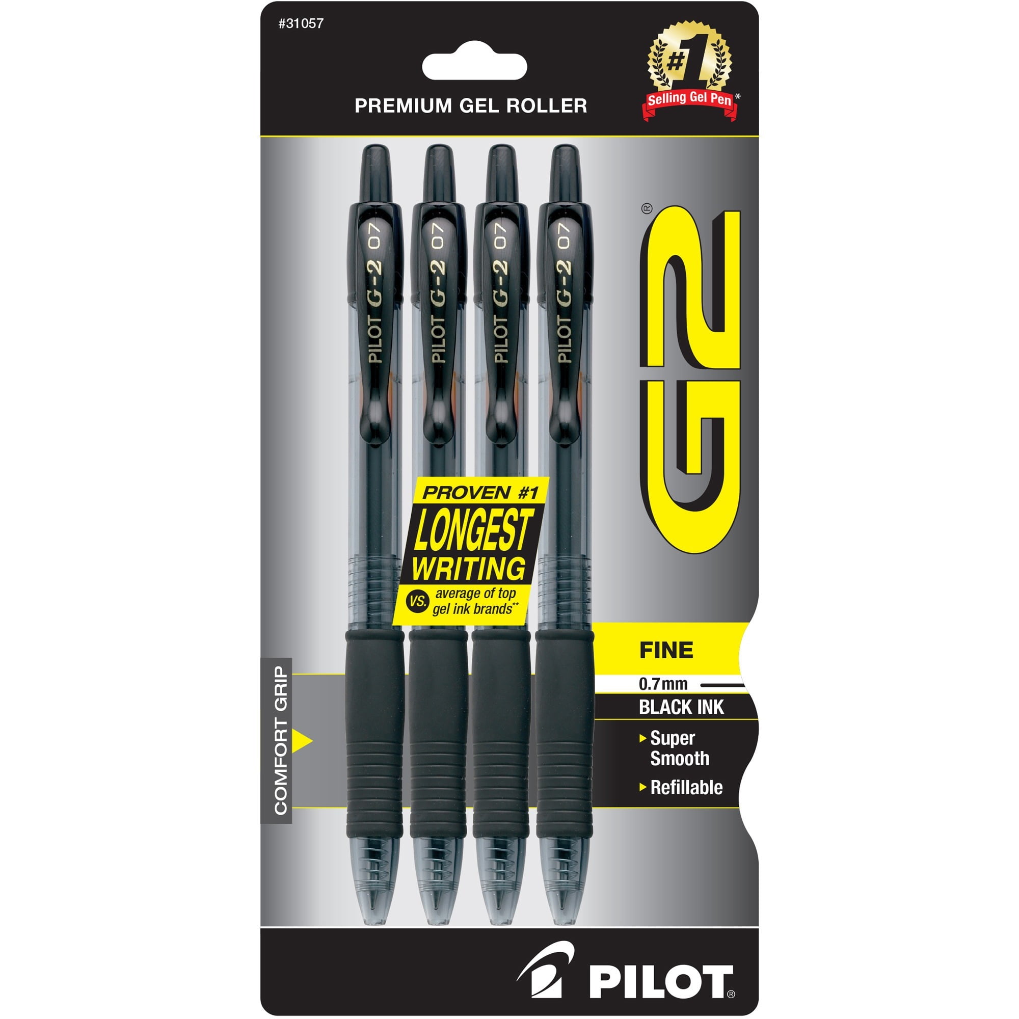 Pilot G2 Premium Retractable Gel Pen Fine Point Black Ink 4 Pack