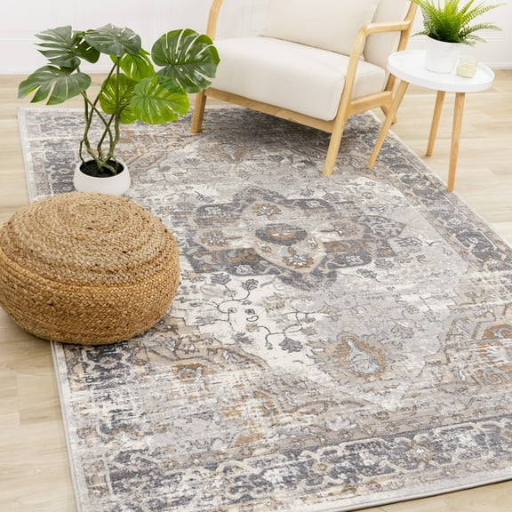 Rug Branch Classic/Traditional Medallion Grey Indoor Area Rug - 5' x 8'