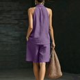 thumbnail image 5 of Costeam Womens Halter V Neck Short and Capri Pants Two Piece Outfit Lightweight Linen Blend Loose Fit Solid Color Casual Summer Co Ord Set, 5 of 6