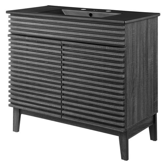 Sink Vanity Cabinet, Dark Grey Gray, Wood, Mid Century Hotel Bedroom Bathroom, Modern Contemporary HB33677