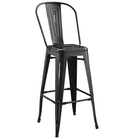 Black Weathered Cottage Pub - Industrial Country Cottage Farm Beach House Bar Pub and Dining Kitchen Bar Side Stool Chair, Metal Steel, Black