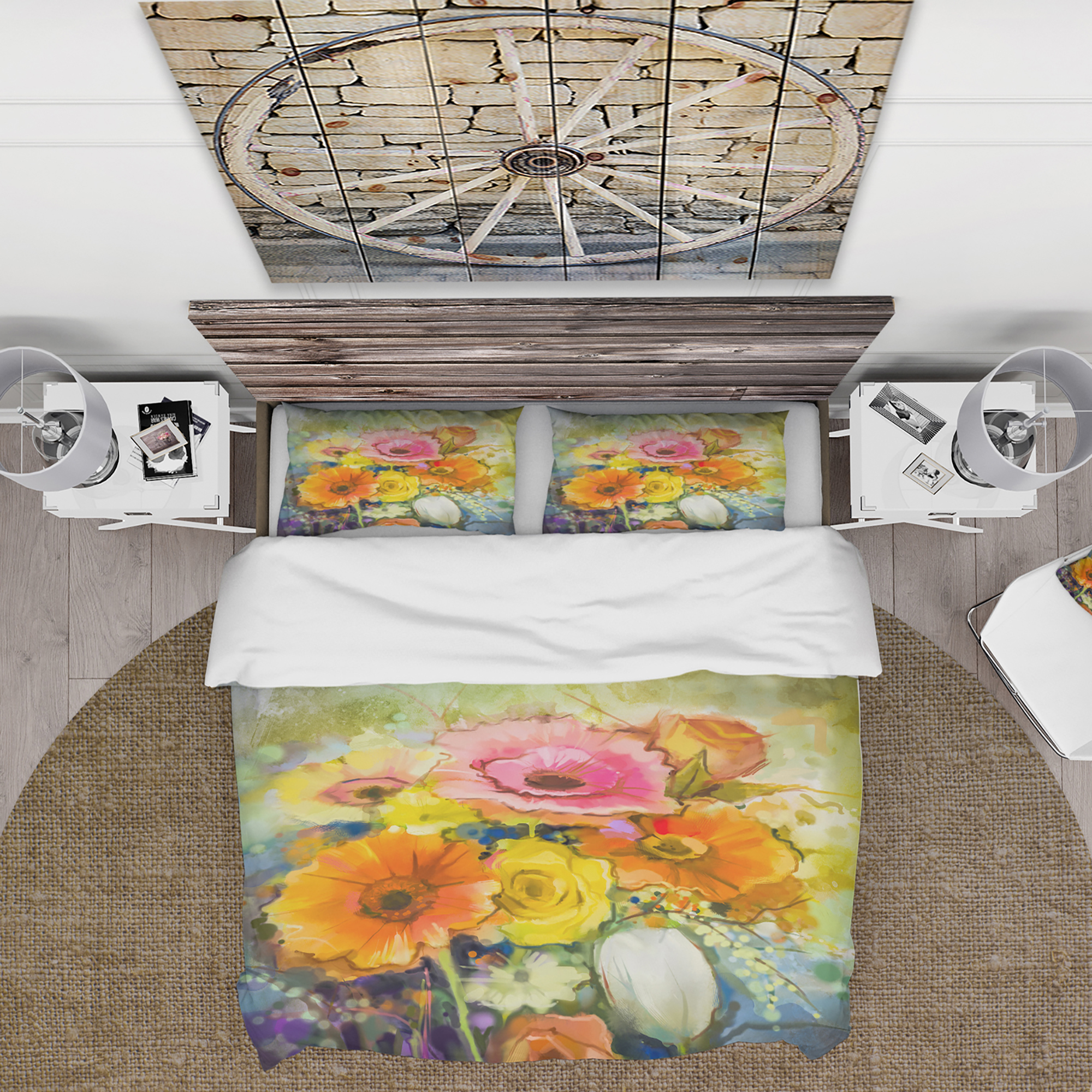 Designart 'White Gerbera Red Rose and Tulips' Cabin & Lodge Duvet Cover Set