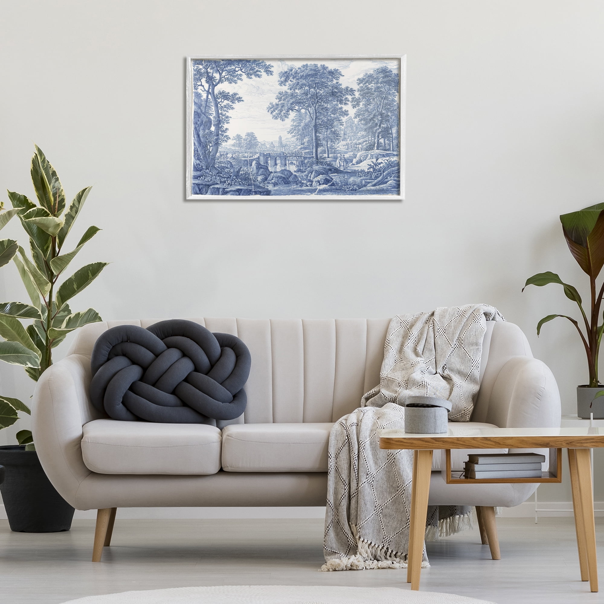 Vintage Blue Tinted Toile White Framed Giclee Art, design by Vintage Hustle