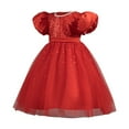 thumbnail image 2 of Sequins Prom Dresses for Girls Size 2-10 Toddlers Kids Formal Short Puffed Sleeve A-Line Solid Flower Girls Birthday Party Dress, 2 of 5