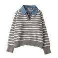 thumbnail image 4 of Cyber*Mondayy Chaoheng Fall Sweaters for Women 2025 Women's Denim & Stripe Two-in-One Sweater,Layered Look Pullover Top, 4 of 8