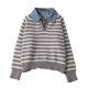 thumbnail image 4 of HongQid Womens Striped Sweater Shirts Lapel V Neck Long Sleeve Strip Knit Pullover Casual Layer Top Jumper Y2K Shirt, 4 of 8