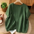 thumbnail image 4 of Antinious Summer Tops for Women Trendy,Sweatshirt for Women,Ladies Imitation Linen Embroidered Short Sleeved V-Neck Pullover Fashionable Top,Green,M, 4 of 5