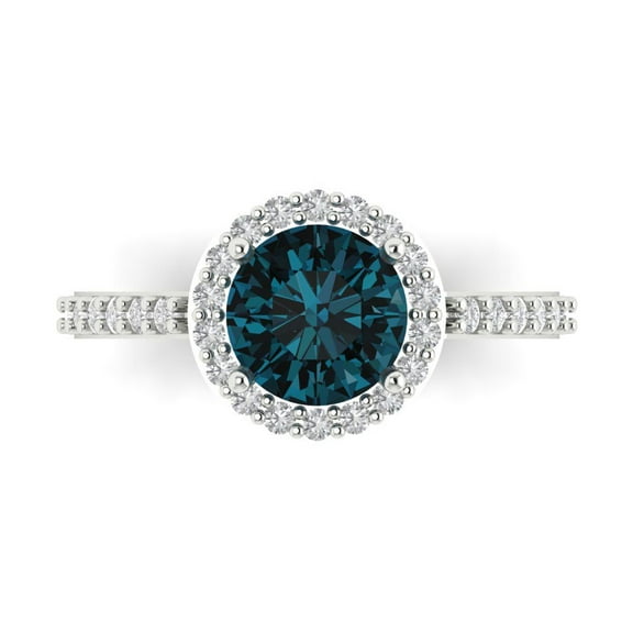 Halo Engagement Ring for Women - 1.86ct Natural London Blue Topaz in 18K White Gold Promise Ring