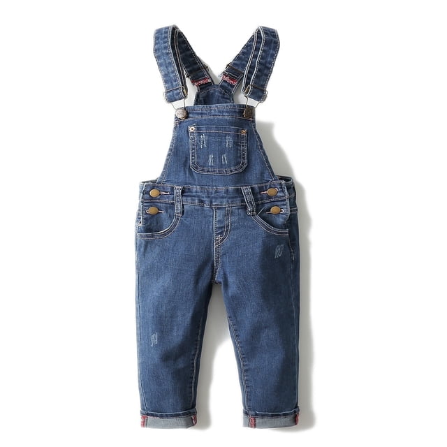 KIDSCOOL SPACE Little Girl Boy Ripped Denim Cute Slim Pants Jean Overalls,2-3 Years