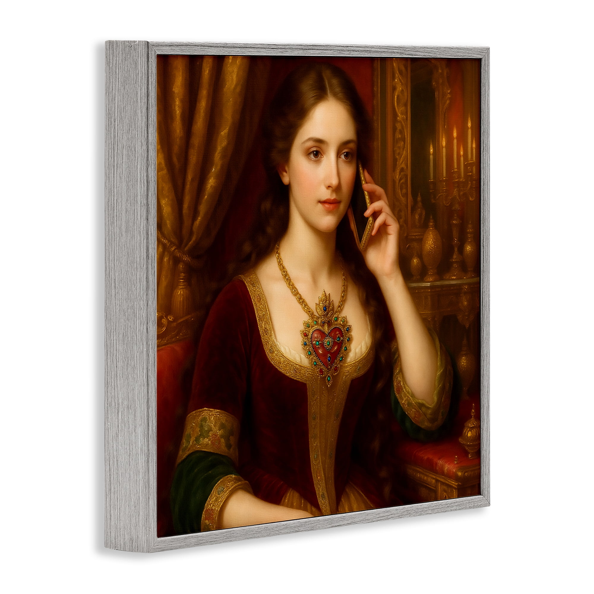 Stupell Industries Rococo Woman with Cell Phone Gray Framed Giclee Art, design by Grotto Studios