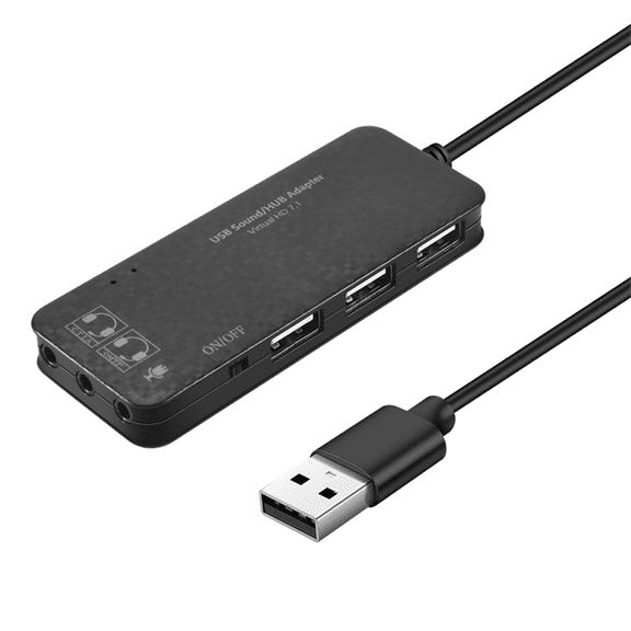 New Arrivals 3 Port Usb 2.0 Hub External 7.1Ch Sound Card Headset Microphone Adapter For Pc Black