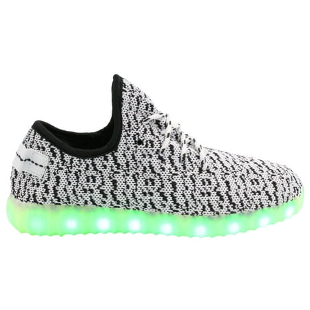 LED Shoes Light Up Men Knit Low Top Sneakers App Control USB Charging (White /
