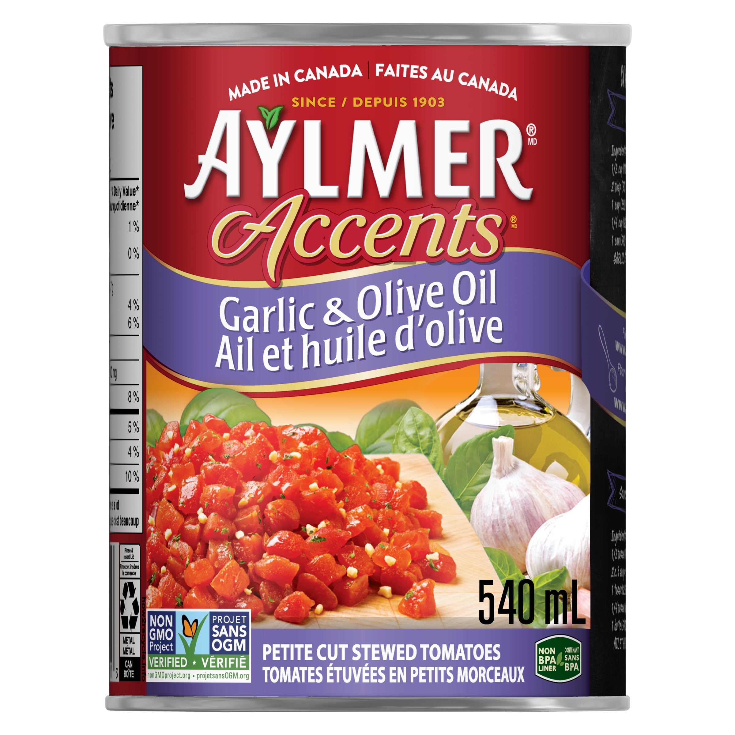 Aylmer Accents Tomatoes,  Garlic & Olive Oil, 540 mL