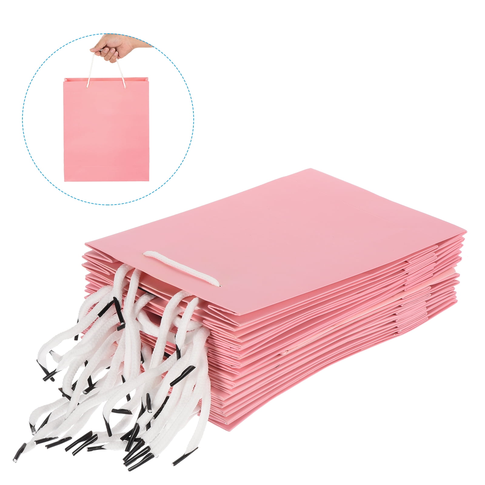 5.9x2.3x8.6" Favor Gift Bags Goodie Tote with Pink Tissue Paper, Pink 12 Set