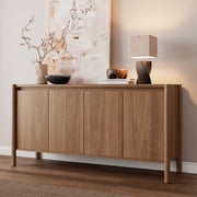 Sideboard Buffet Cabinet - 59" Mid Century Buffet Storage Cabinet with Adjustable Shelves and 4 Solid Wood Round Legs- Coffee Bar Table for Kitchen (Brown)