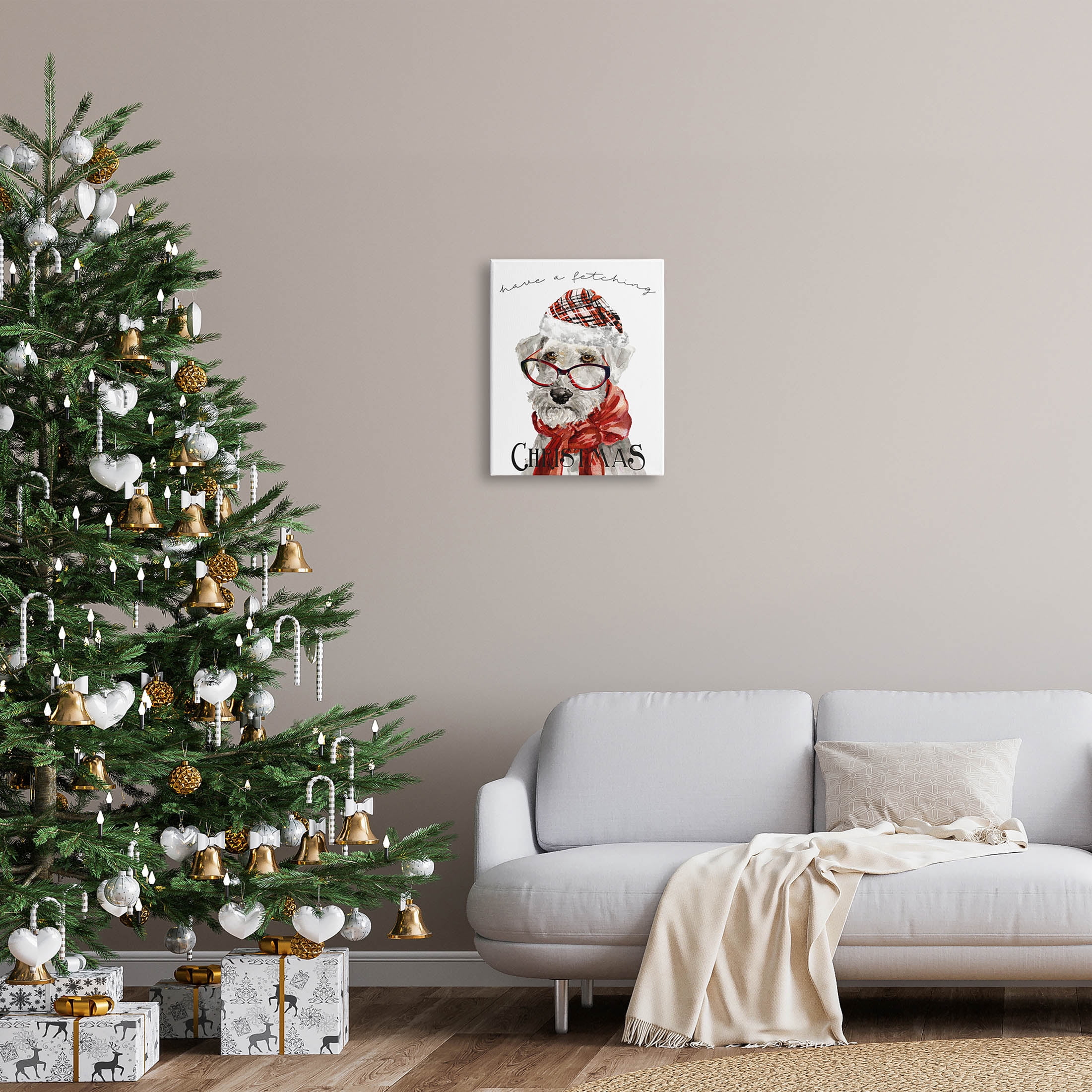 Stupell Industries Have a Fetching Christmas Dog Graphic Art Gallery Wrapped Canvas Print Wall Art, Design by Livi Finn