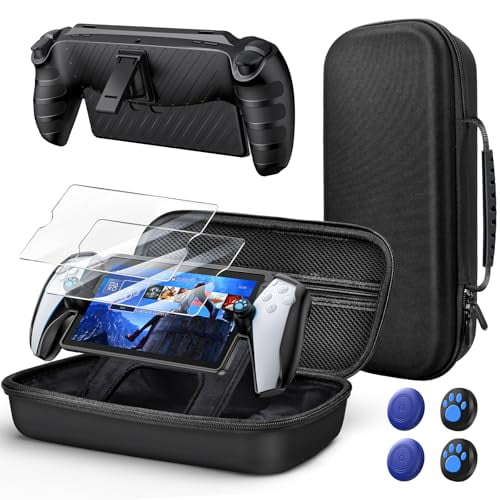 10 in 1 Accessories Kit for Playstation Portal,Carrying Case & TPU Skin Cover with Kickstand for PS5 Portal Console,Travel Shell with 2* Screen Protector & 4* Thumb Grip for PS Portal Handheld,Black