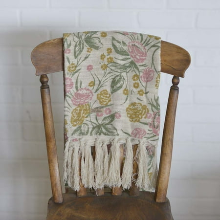 Antique White Twigs - Antique White Farmhouse Decor Madeline Floral Cotton Knotted Tassels Textured Floral / Flower Throw