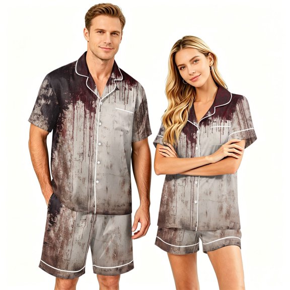 Halloween Pj Set Halloween Couple Pajamas Matching Sets Button Up Pajamas Spooky Pajamas Women Halloween Pajamas Couple Pajamas Matching Sets Womens Pajama Sets With Pockets, Black, L