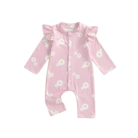 

Bagilaanoe Baby Girls Fall Clothes Jumpsuits 3M 6M 9M 12M 18M Newborn Daisy Print Long Sleeve one-piece Bodysuit Autumn Clothing for Infant