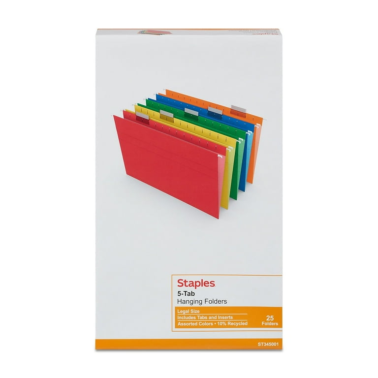 MyOfficeInnovations Hanging File Folders 5 Tab Legal Size Assorted Colors 25 BX 345001