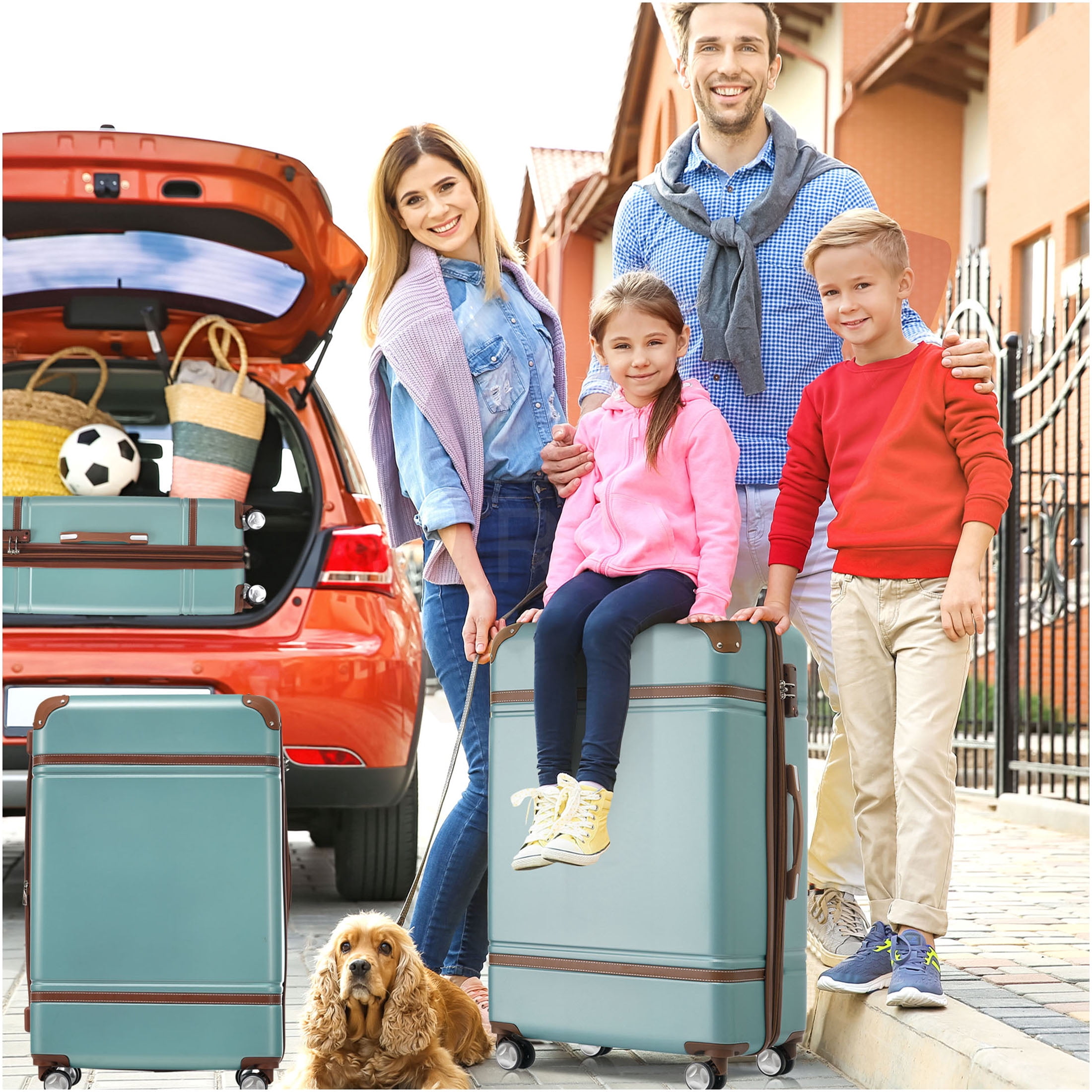 JERFIT 4-Piece Green ABS Hardside Spinner Luggage Set with TSA Lock, Expandable Lightweight Suitcases 20/24/28 Inch & Cosmetic Case