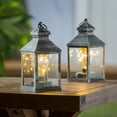 thumbnail image 2 of Evergreen Garden Outdoor Decor 8.5"H Battery Operated Twinkling Light Bulb Lantern, Brushed Nickel. Set of 2, 2 of 4