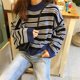 thumbnail image 3 of Suéter de invierno grueso a rayas para mujer, cuello redondo, suelto, perezoso, Kawaii, lindos estudiantes, suéter de punto corto Ins Namotu WMZY-678, 3 of 7