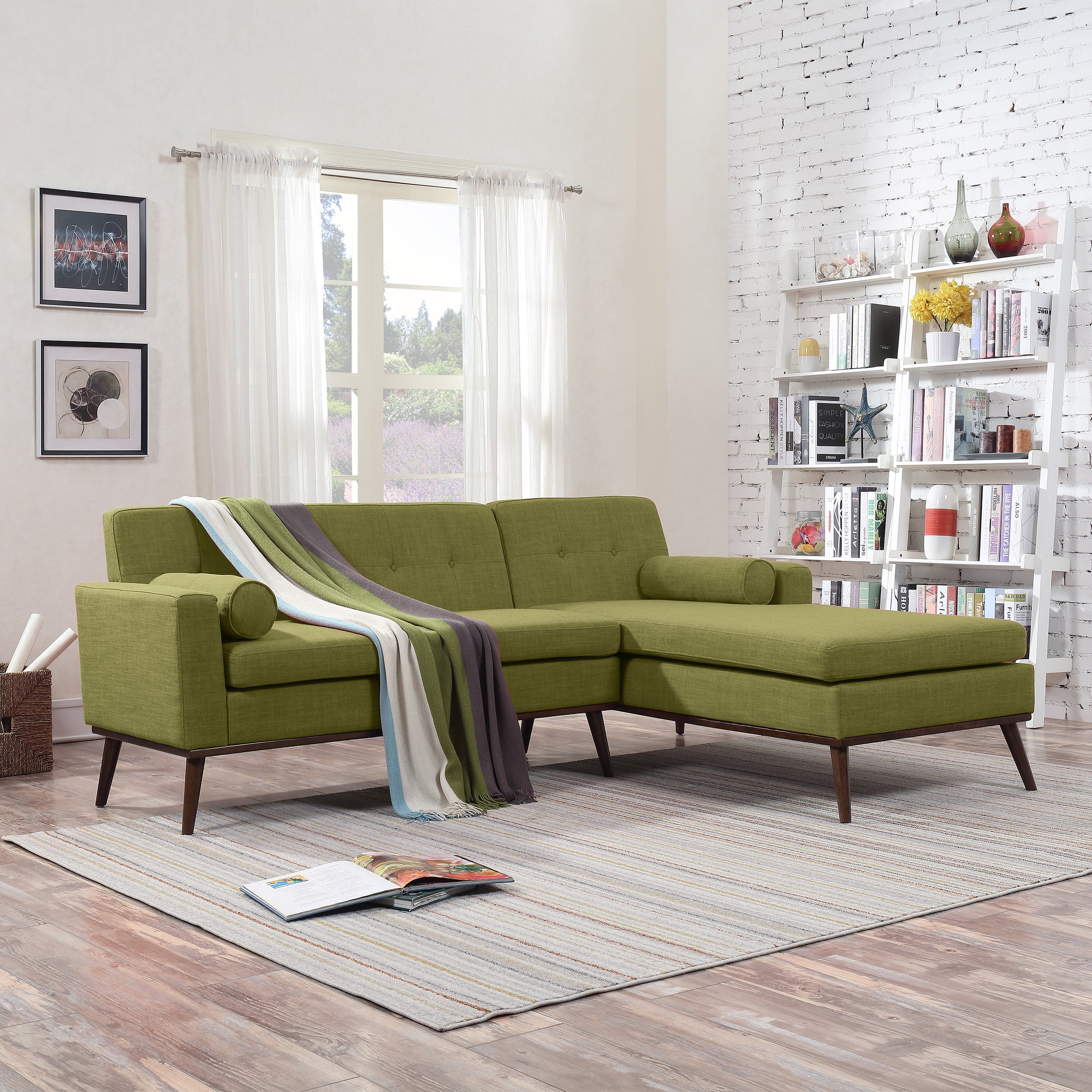 Noble House Sullivan Mid Century Modern 2 Piece Fabric Sectional Sofa