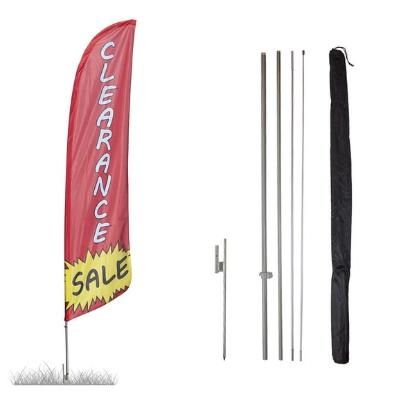Clearance Feather Flag Kit - 13.5ft Knitted Polyester Swooper Flag with Pole Set and Ground Spike - Printed in the USA