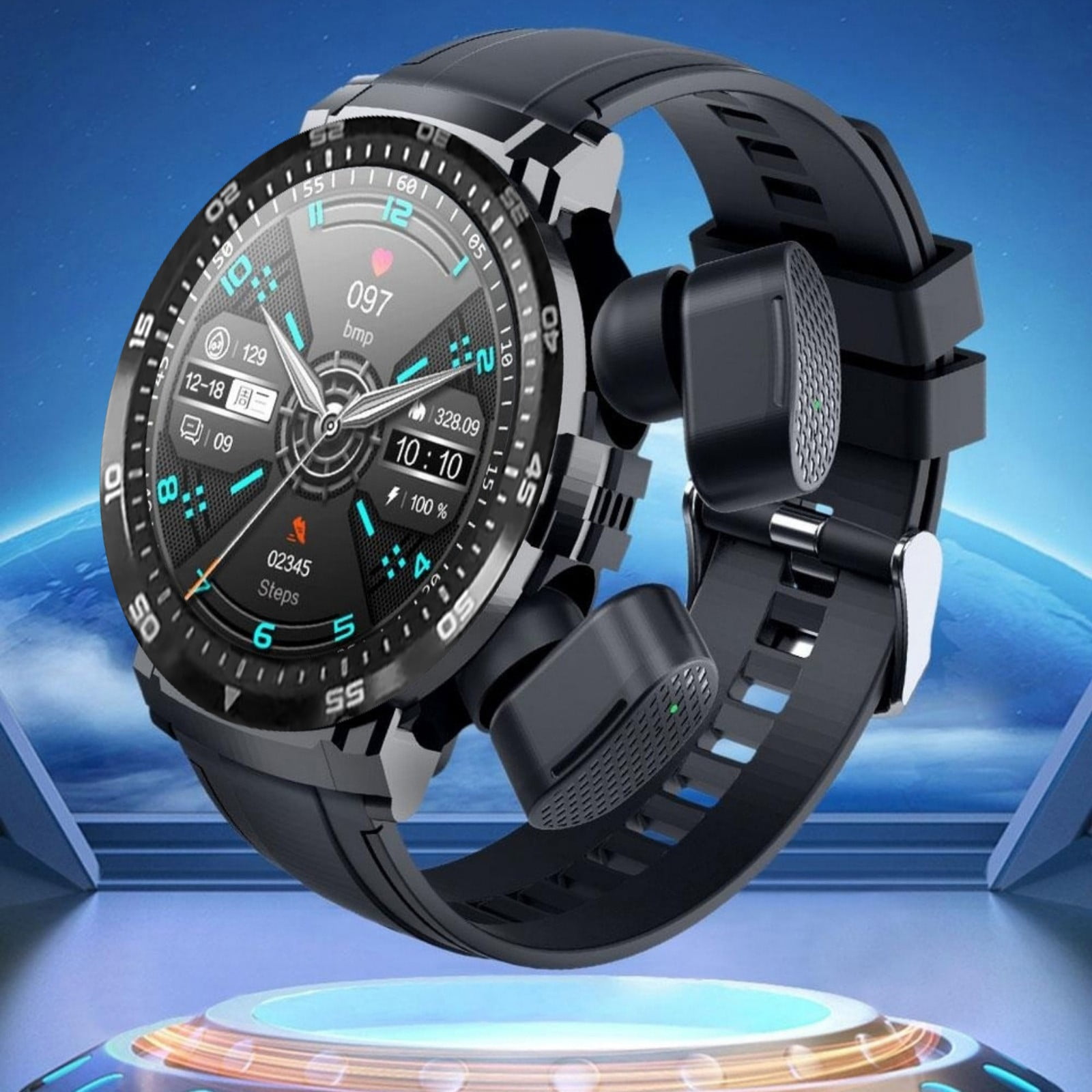Bluetooth Headphones Smart Watch With Earbuds Round Fitness Watch 1.28 Inch Bluetooth Watch With Step Calories Sleep Monitor For IOS & Android Noise Cancelling Headphones