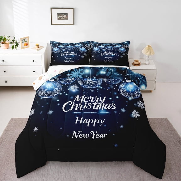 Manfei Merry Christmas Bedding Comforter Set for Kids, Cartoon Xmas Ball Twin Comforter Sets, Cartoon Winter Snowflake Reversible Bedding Set, Luxury Bedroom Decor, 2 Pieces