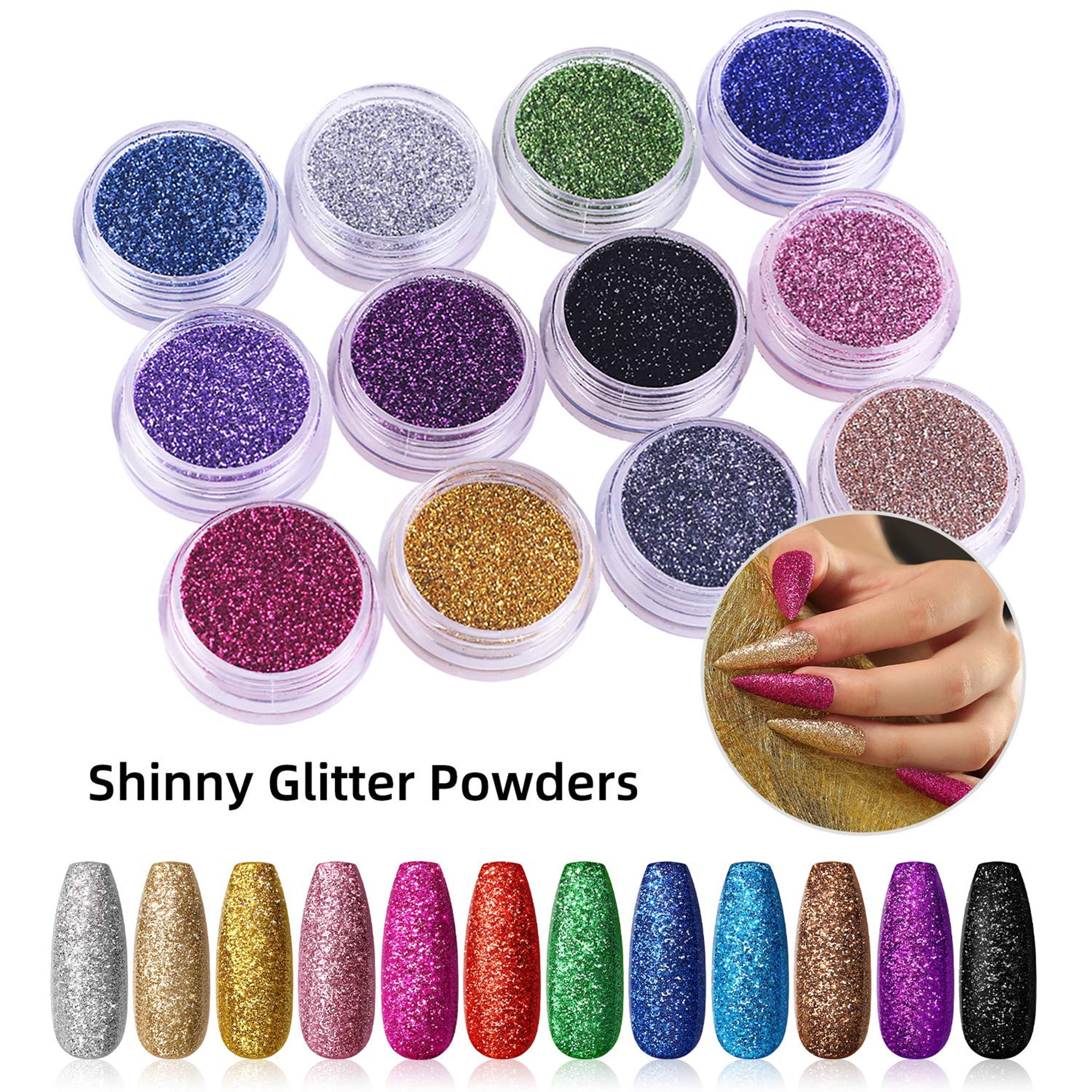 12pc /Set Neon Acrylic Nail Art Fluorescent Luminous Glitter Tip Powder  Sand Glow In Dark 3D Salon Nails DIY Decorations