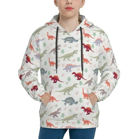 Disketp Cute Dinosaur Youth Hoodie Sweatshirt for Boys Girls Kids Pullover Hooded Classic Casual Essentials Hoodie-Small