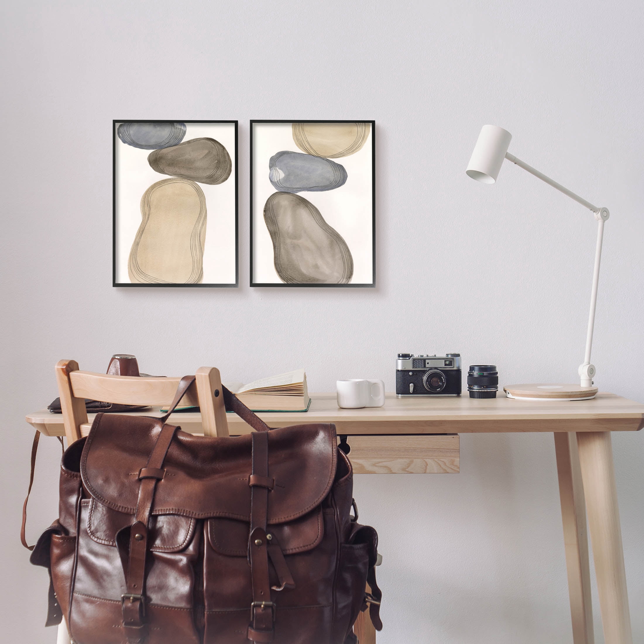 Stupell Industries Contemporary Oblong Shapes Arrangement Graphic Art Black Framed Art Print Wall Art, Set of 2, Design by Laura Marr