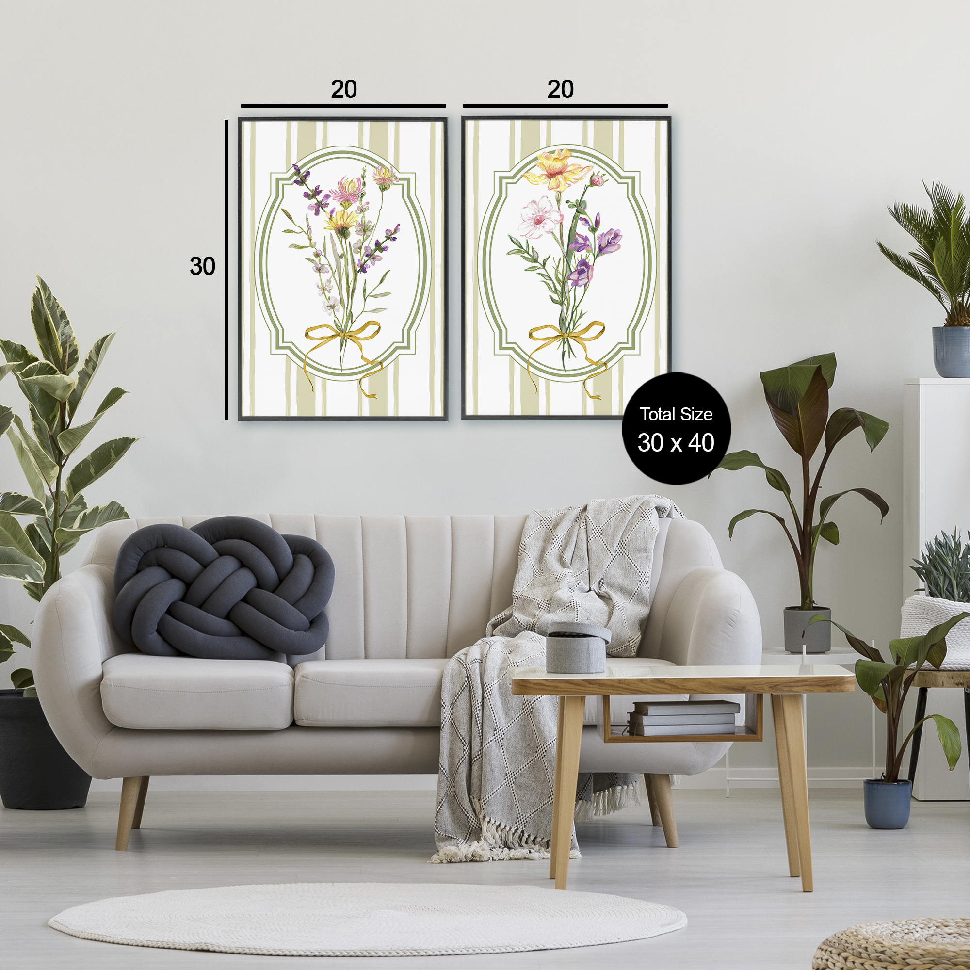 Wildflower Bundles Classic Stripes 2 Piece Black Framed Giclee Art Set, design by Adonna Ebrahimi