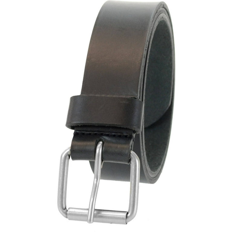 1-1/2 in. US Steer Hide Harness Leather Men's Belt w/ Antq. Nickel Roller  Buckle- Black 