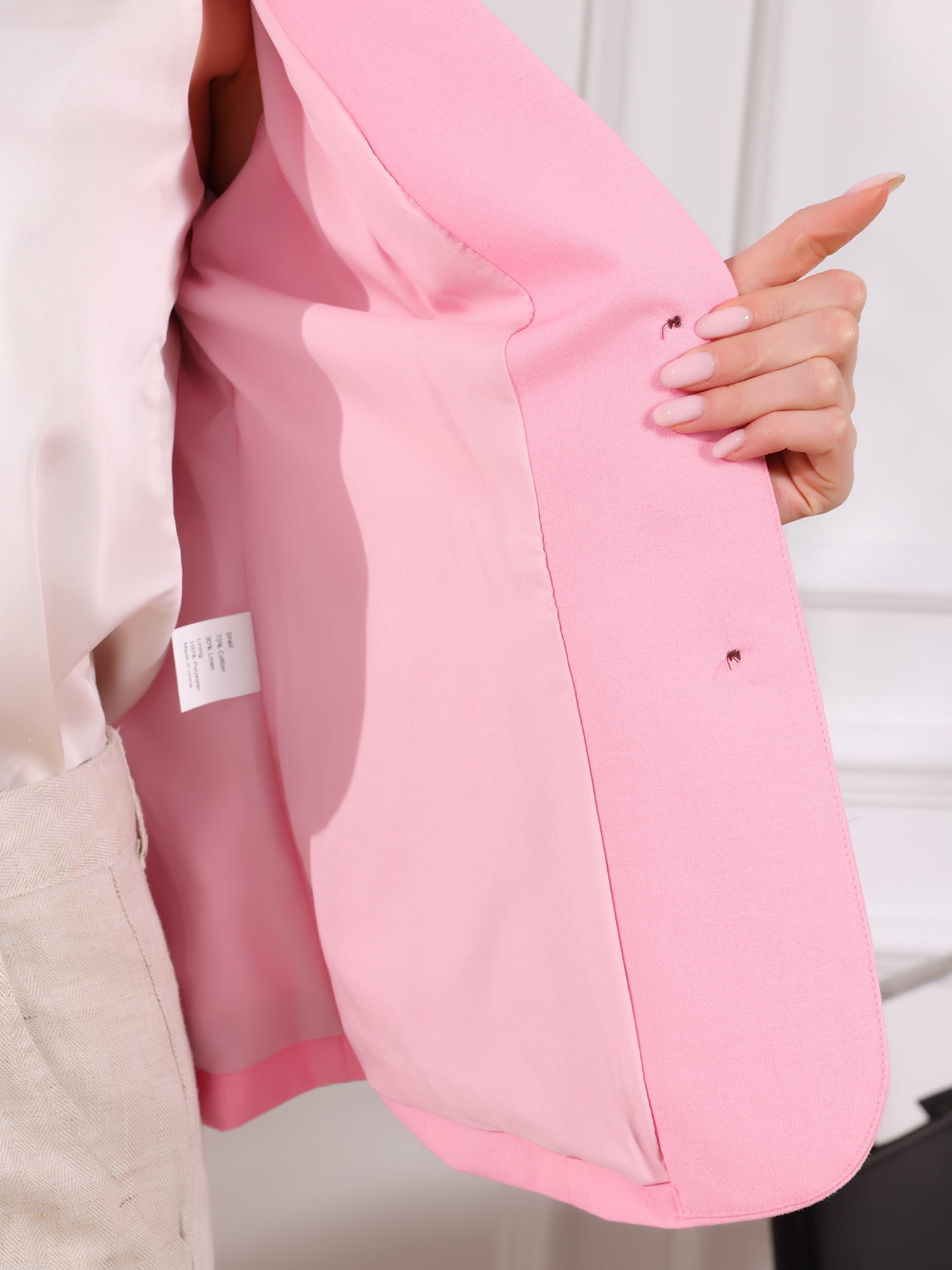 DARING DIVA Women's Linen Short Sleeve Cotton Lapel Collar Blazer S Pink