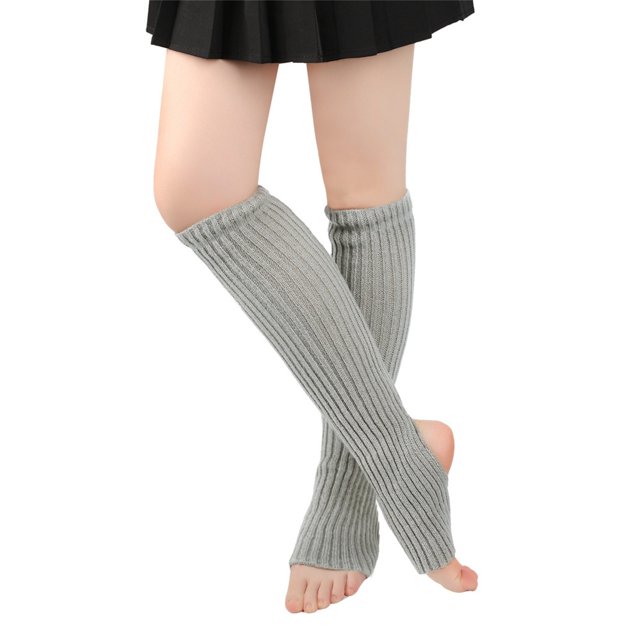 Women's Winter Solid Color Knitted Socks Yoga Dance Foot Sleeves Wool Leg Protectors Stepping Feet Stacking Socks