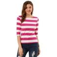 thumbnail image 1 of Dde San Patricio Camisecon mangas de codo pamujer Camisebásiinformal con cuello de barco y corte ajustado Blanco fucsM, 1 of 6