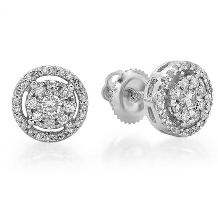 Tacori 18k Earrings - Dazzlingrock Collection 0.45 Carat (ctw) 18K Round White Diamond Ladies Cluster Flower Stud Earrings 1/2 CT, White Gold