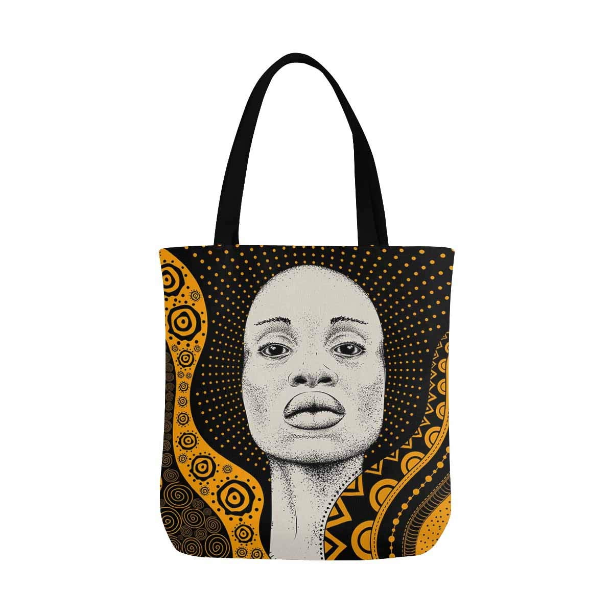 HATIART Beautiful Black Woman Girl with Hand Draw Tribal Ethno Pattern Canvas Reusable Tote Bag Durable Shopping Tote Bags Book Bags for Women Men Kids Walmart