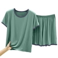 thumbnail image 5 of Pajamas for Women Set Dqueduo Women's Solid Color Crew Neck Short Sleeve Top & Shorts Pajama Set – Contrast Piping Loungewear, 5 of 6