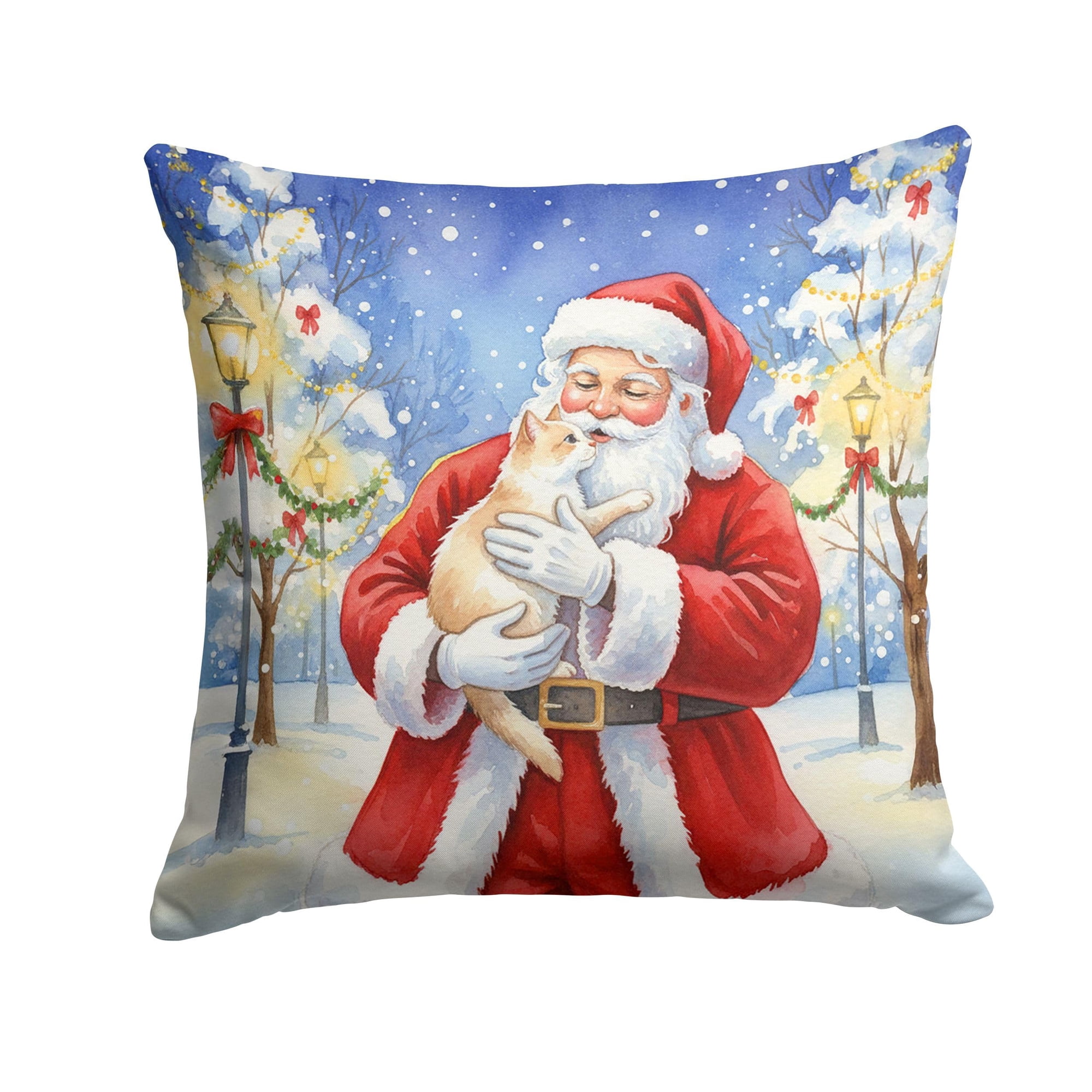 Caroline s Treasures Cream and White Cat with Santa Claus Throw Pillow Decorative Indoor Outdoor Accent Cushion for Couch Bed or Patio 18Hx18W
