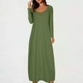 thumbnail image 3 of Efsteb Fall Dresses for Women Round Neck Long Dress Spring Fashion Casual Long Sleeve Loose Plain Maxi Dresses (Green,S), 3 of 6
