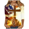 thumbnail image 2 of Cavosen 4th of July Shirts for Women Petite Patriotic 3/4 Sleeve Round Neck Shirts USA Star Striped Print Shirts Lady M Independence Day Casual Tops 4th of July Tunic Tees 2025 Patriotic Blouses, 2 of 5