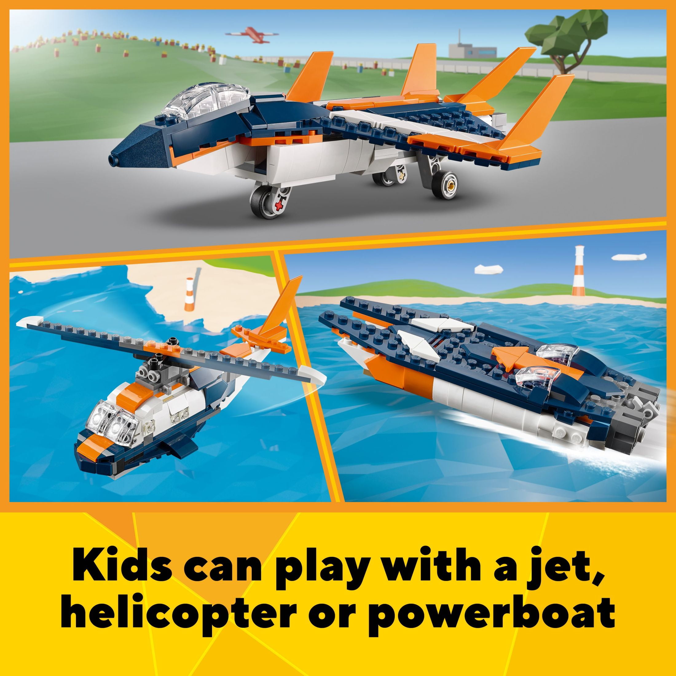 LEGO Creator 31126, 3 in 1 Transformable Jet Plane to Helicopter