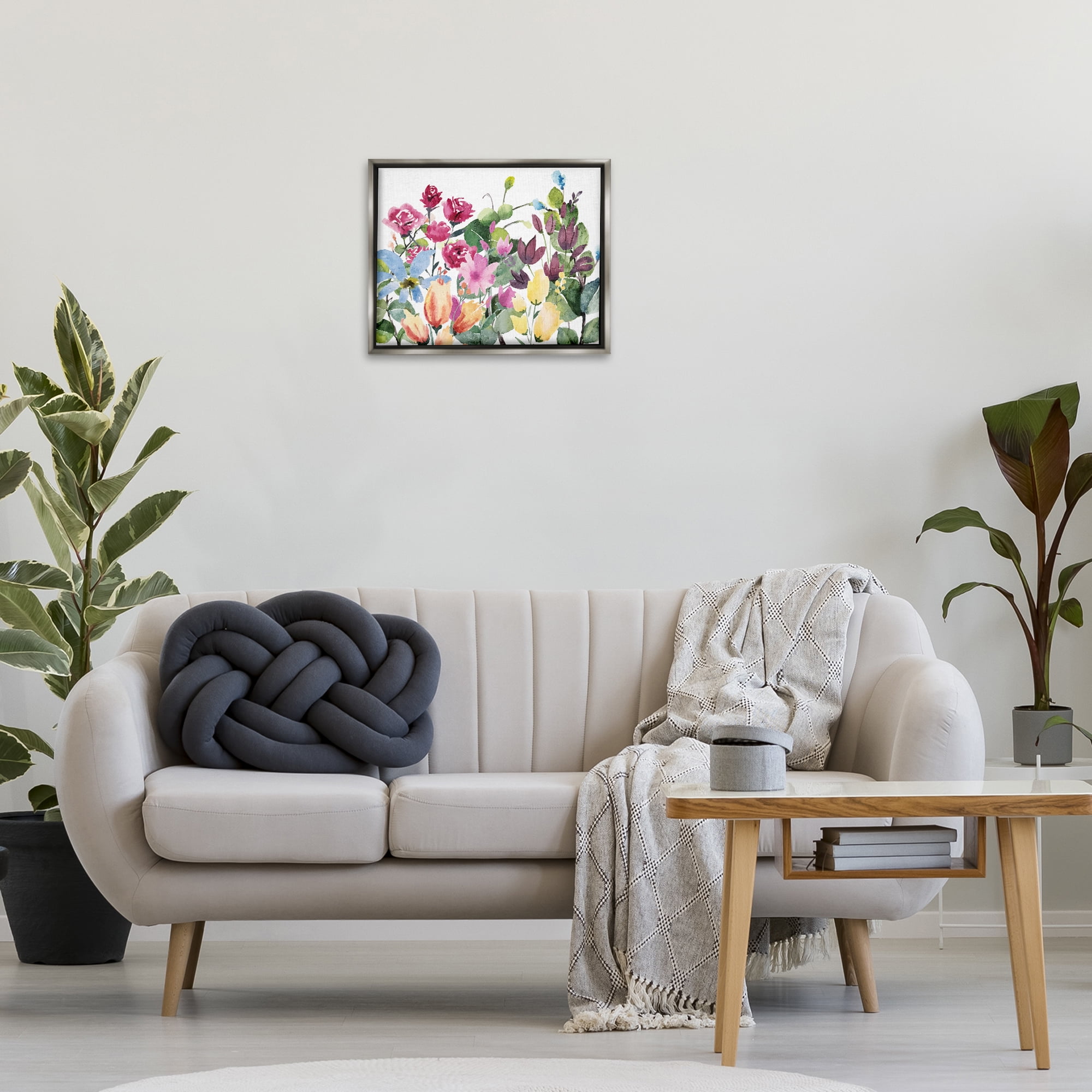 Stupell Industries Floral Blooming Colors Botanical & Floral Painting Gray Floater Framed Art Print Wall Art, 21 x 17