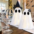 thumbnail image 4 of Halloween Lighted Ghost Decorations - 2 Pcs Spooky Plastic Light up Cute Ghost Couple with Witch Hat and Black Bow, Halloween Indoor Figurines for Mantel, Shelf & Tabletop Home Party Decor, Small, 4 of 8