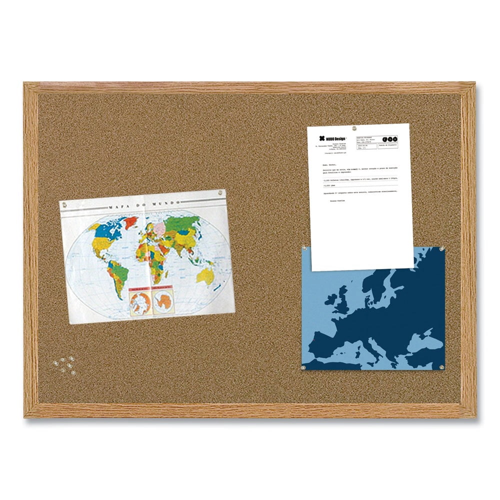 MasterVision Earth Cork Bulletin Board, 36" X 48", Oak MDF Frame